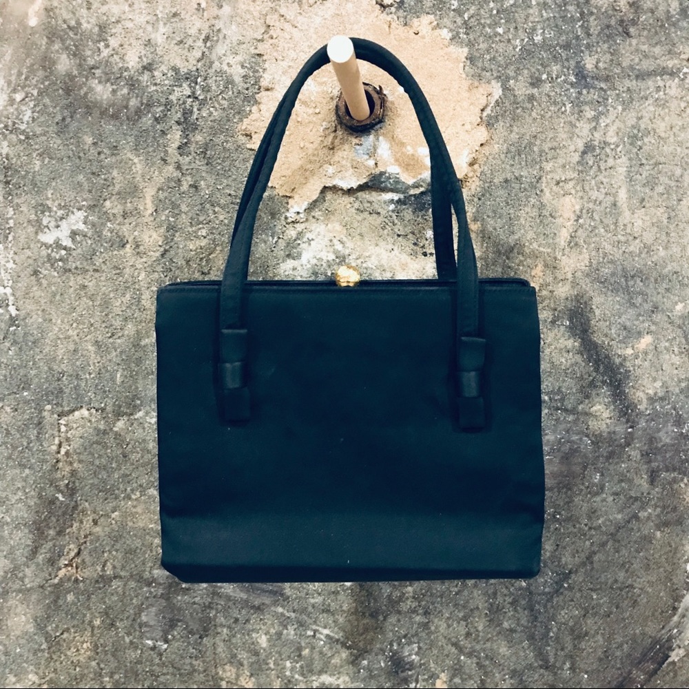 Vintage evening bag black & gold with bow details